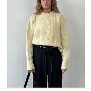 Barbour Cream Cable Knit Crewneck Wool Sweater Made in England Men's 46 Large